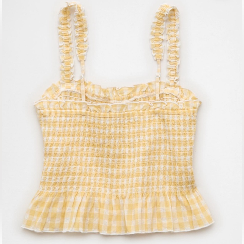 Yellow Gingham Ruffle Tank Top - American Eagle - Picture 2 of 3